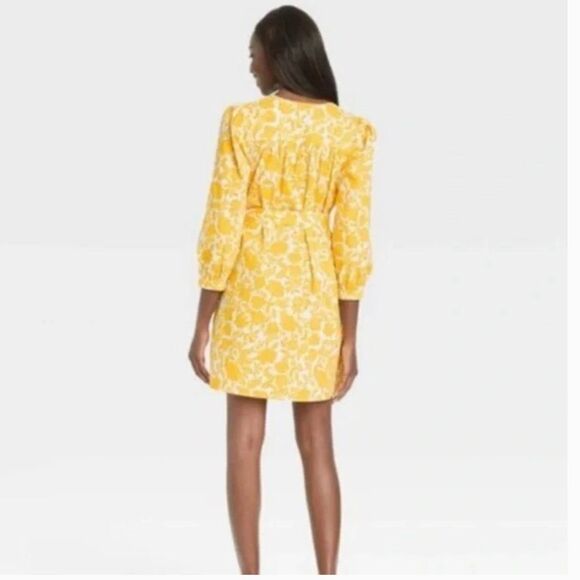 Who What Wear SZ M Yellow/White Floral Print Button Down Cotton Dress - Picture 3 of 3